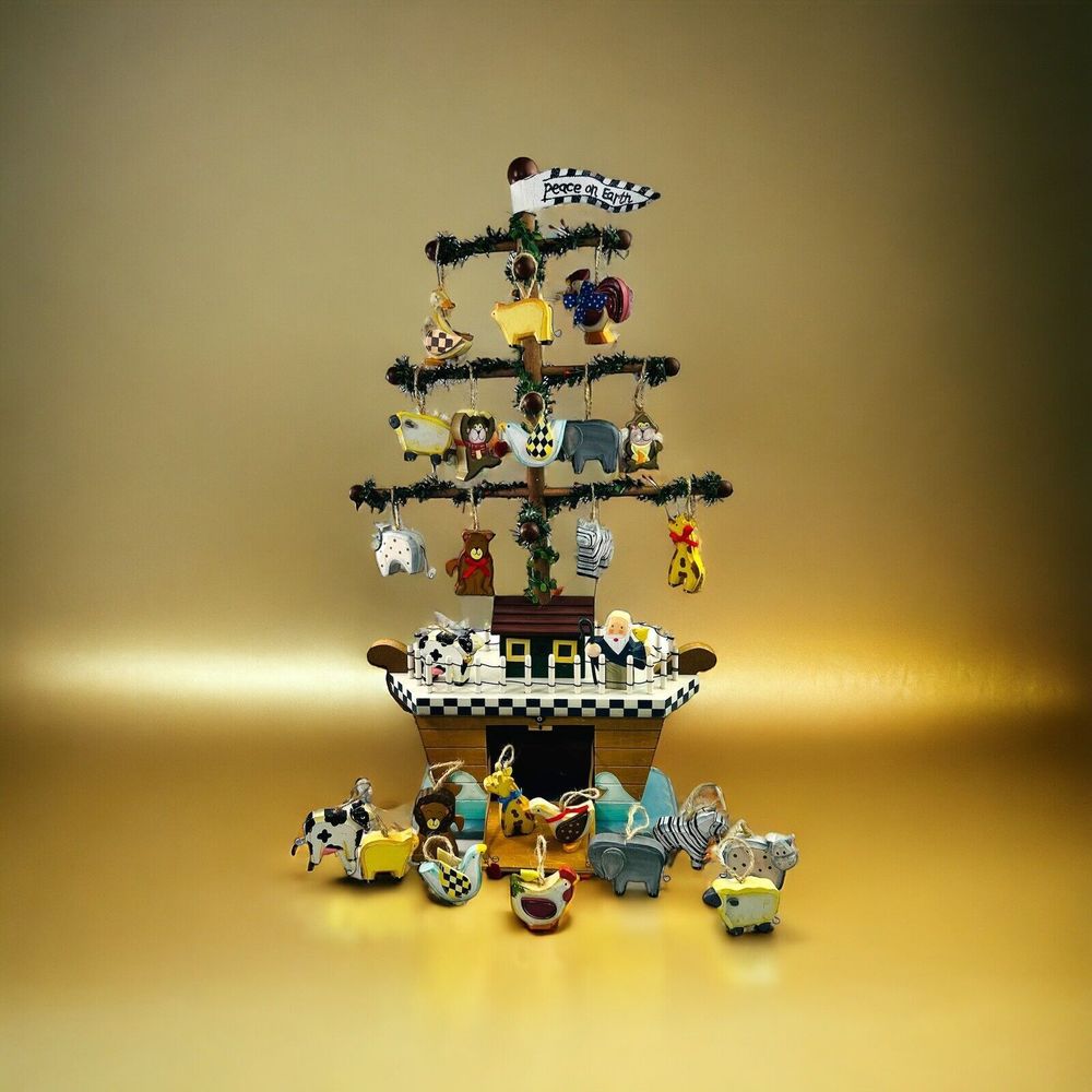 Kurt Adler Noahs Ark 25 Wooden Figurines Tree Biblical Christian Kids Room Decor